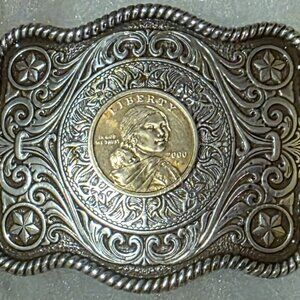 Vintage Metal Belt Buckle, Nice Coin Design, Money, Liberty Dollar, Nice Western